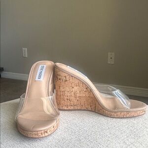Steve Madden Transparent and Tan Cork Wedges
